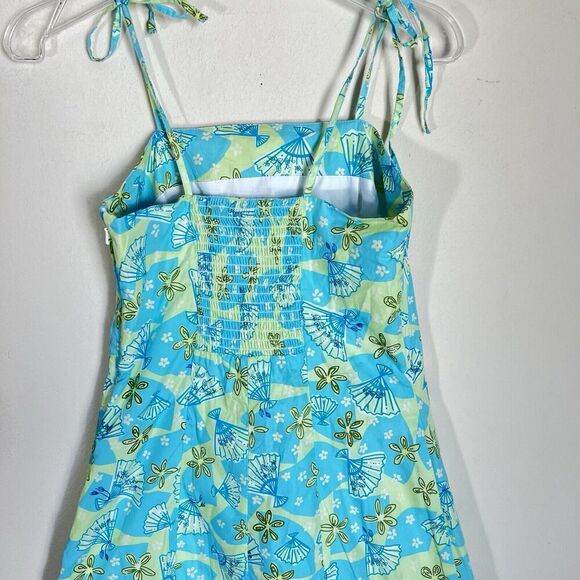 Lilly Pulitzer Vintage Printed Mini Dress 2 Green Japanese Fan Floral Print READ - Picture 4 of 8